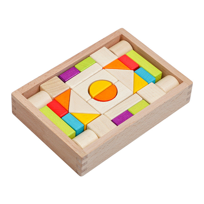 Wooden box packed building blocks, shape recognition, creativity, assembly thinking, exercise, color recognition, early education, interactive wooden toys - V.I.P Digital Presence