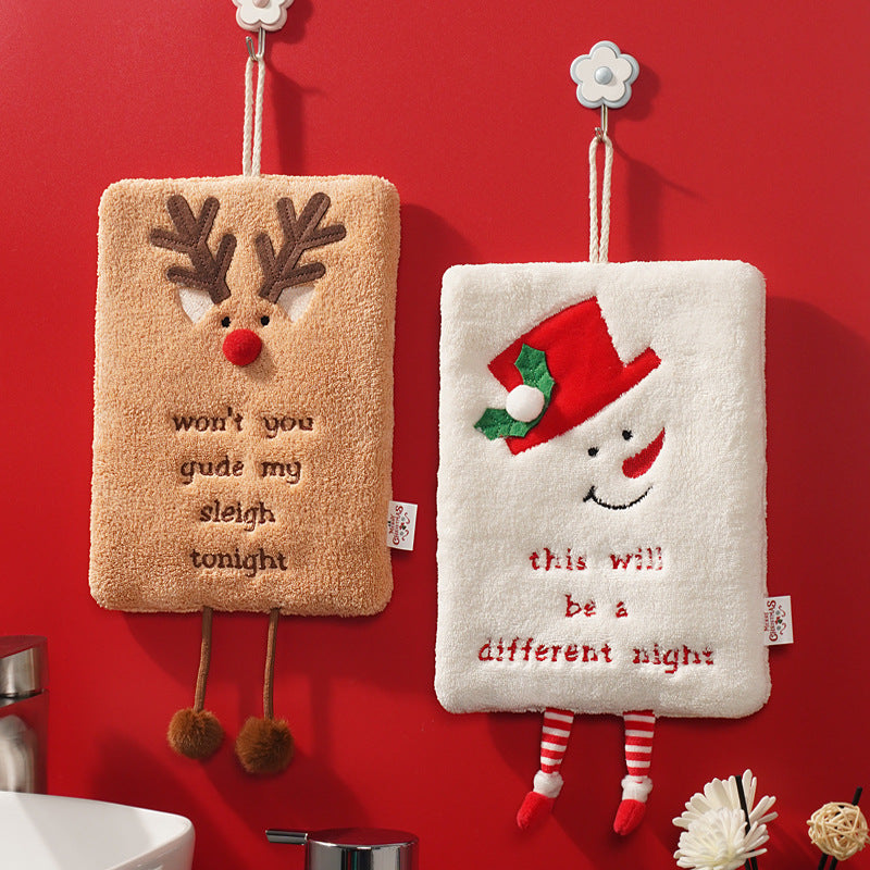 New Christmas hand towel can be hung with thick coral fleece towel, kitchen absorbent quick drying cloth, cartoon hand towel - V.I.P Digital Presence