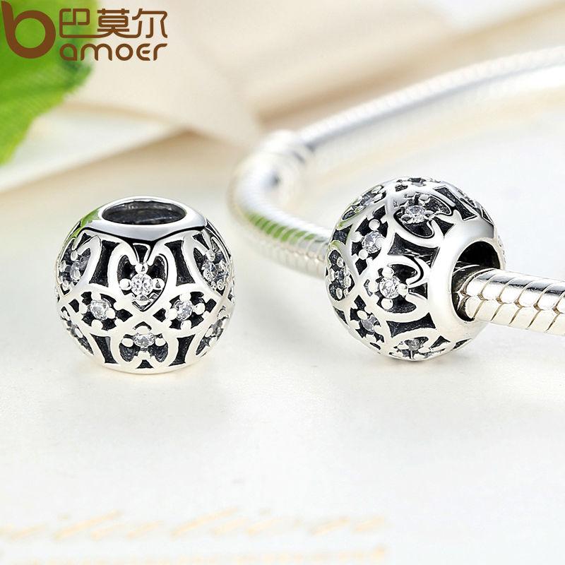 BAMOER Beads Fit Charm Bracelet 925 Sterling Silver Intricate Lattice Openwork Ball PAS060 - V.I.P Digital Presence
