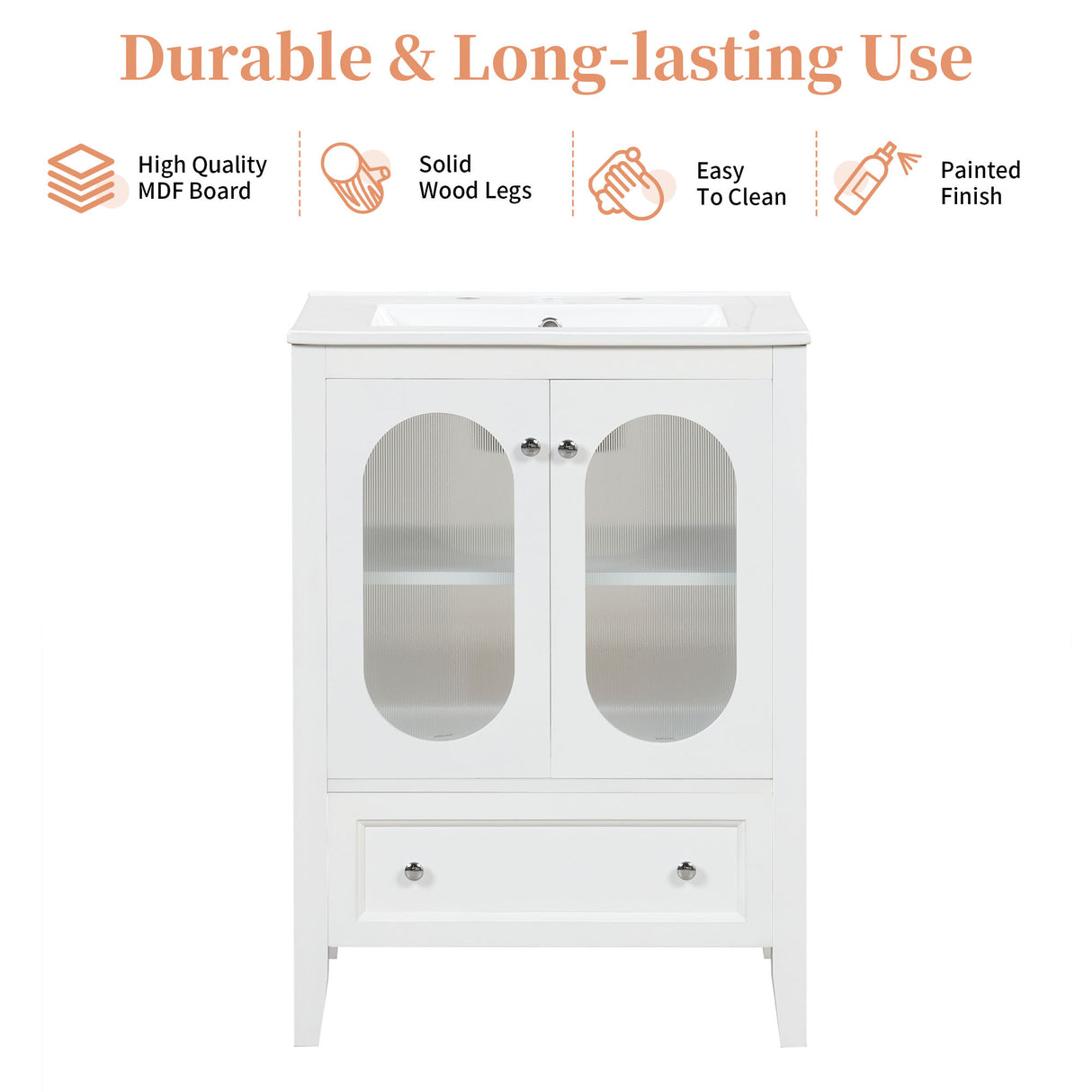 24" Bathroom Vanity with Sink, Bathroom Vanity Cabinet with One Drawer and Doors, Adjustable Shelf, Solid Wood and MDF, White - V.I.P Digital Presence