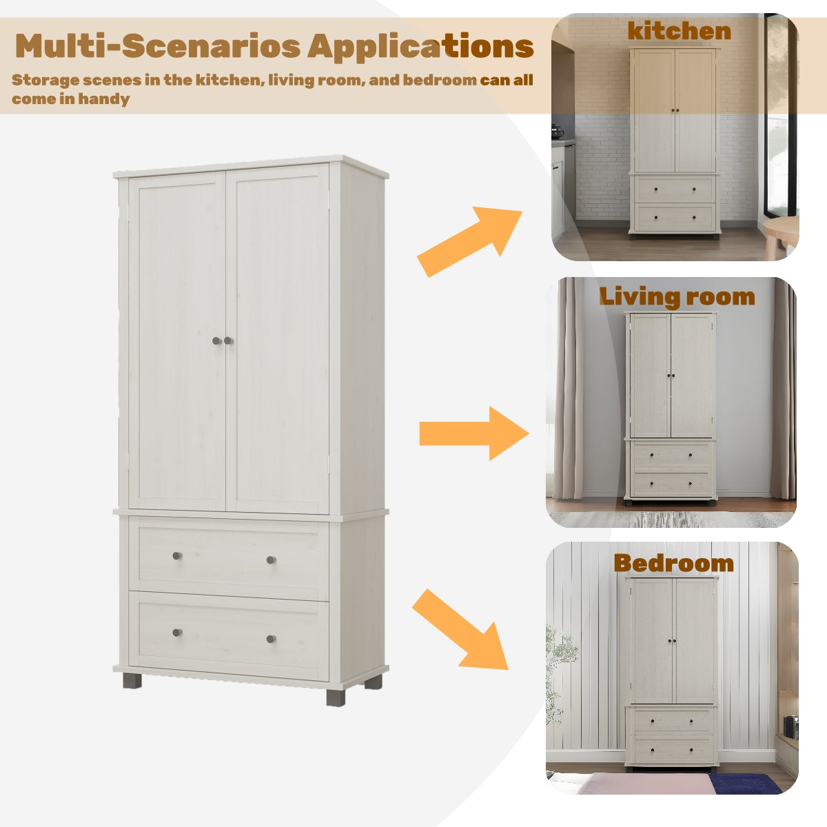 70 inch high kitchen pantry storage cabinet with 2 drawers and 3 shelves, large storage cabinet (antique white) - V.I.P Digital Presence