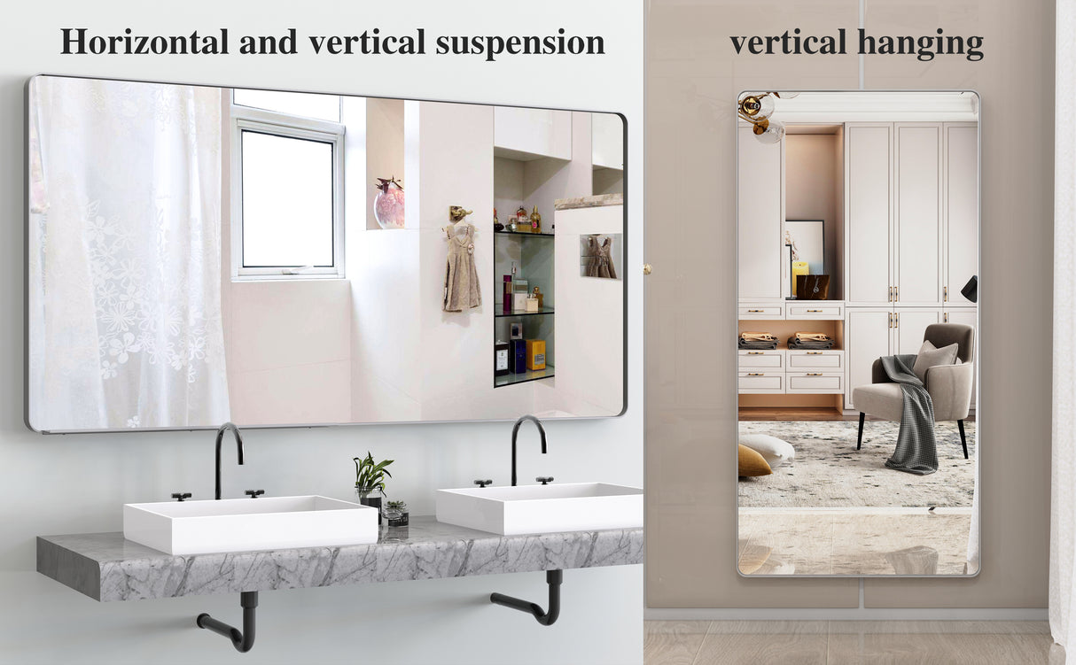 Large bathroom mirror with movable tray wall mounted mirror, vertically and horizontally suspended aluminum frame wall mounted m - V.I.P Digital Presence