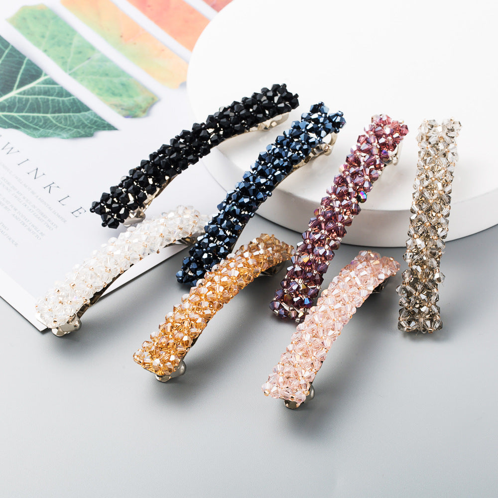 Korean Style Retro Crystal Beaded Hair Clip Simple Wild One Word Clip Female Side Clip Spring Clip Korean Hair Accessories - V.I.P Digital Presence