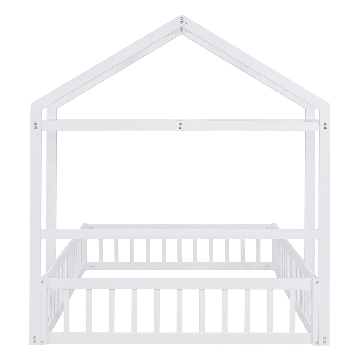 Wooden Full Size Children's Bed with Detachable Headboard and Integrated Clothes Drying Rack, White - V.I.P Digital Presence