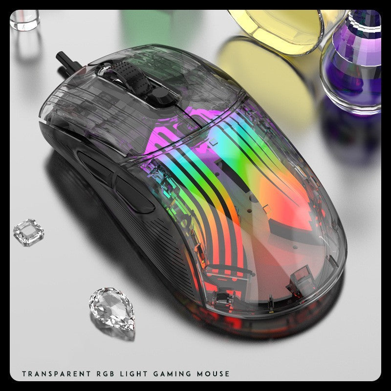 Luminous wireless Bluetooth the third mock examination transparent RGB mechanical mouse game video game mute mouse - V.I.P Digital Presence