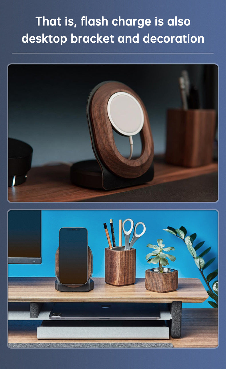 Wooden Desk Shelf Accessories Walnut Wireless Magnetic Charger Wireless Charging Stand For Magsafe - V.I.P Digital Presence