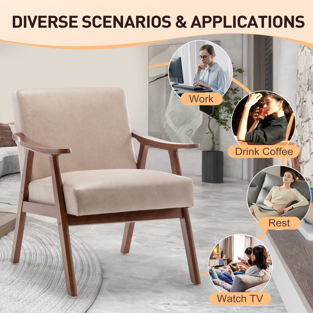 Solid wood frame living room chair, accent chair with thick backrest, casual chair Indoo - V.I.P Digital Presence