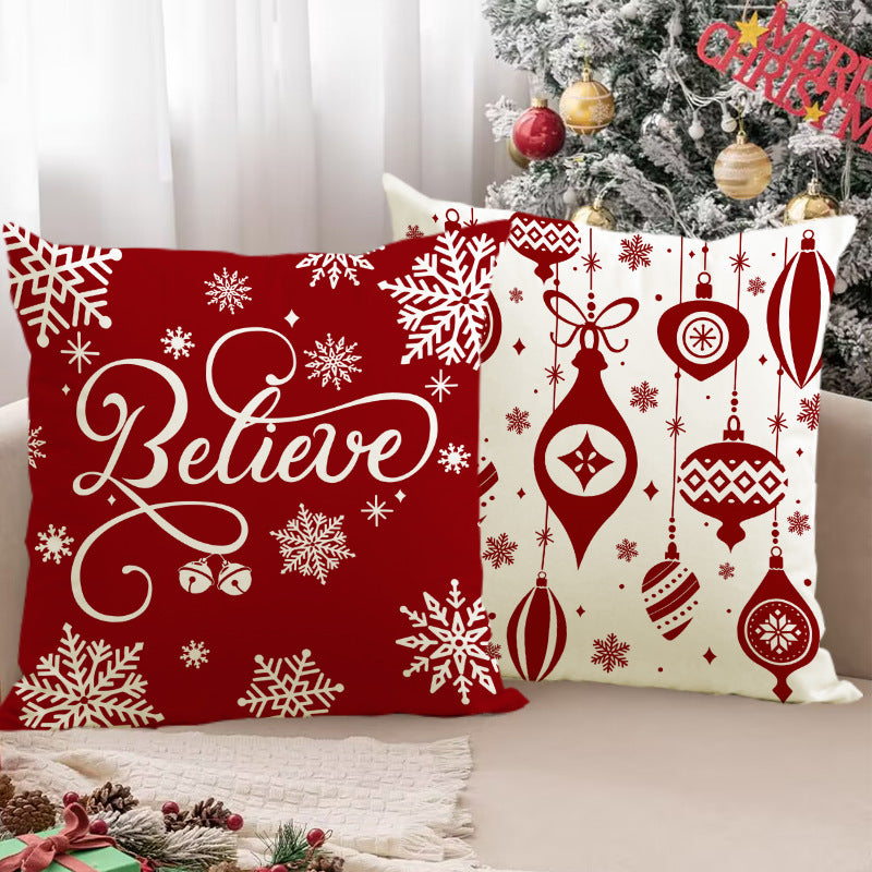 Christmas red ball pillow cover Christmas holiday themed home decoration pillowcase linen waist pillow - V.I.P Digital Presence