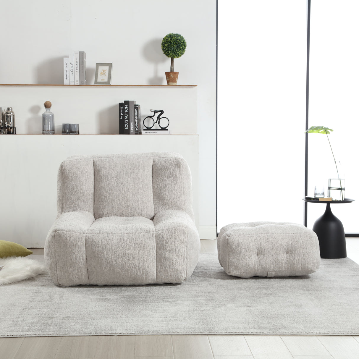 Fluffy bean bag chair Super soft couch chair with memory foam and footstool Indoor modern focus bean bag chair - V.I.P Digital Presence