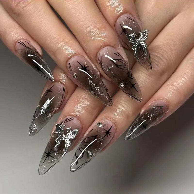 Bow wear manicure long almond nails fake nails - V.I.P Digital Presence