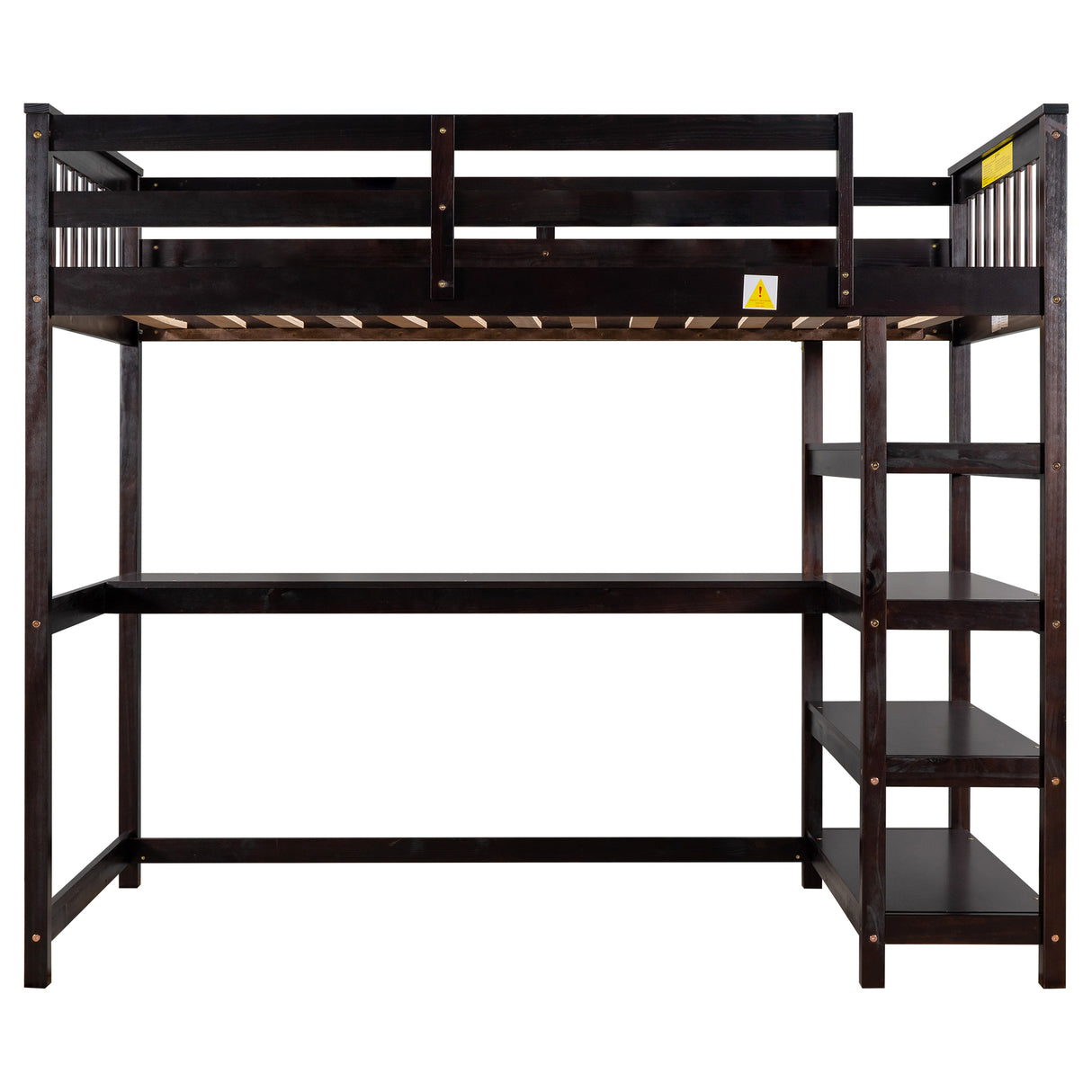 Twin Size Loft Bed with Storage Shelves and Under-bed Desk Espresso
