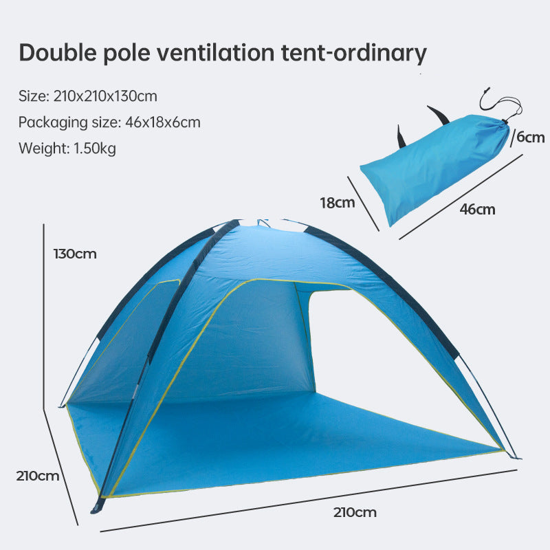 Quick-open beach tent, sun shelter, light shade for outdoor camping, 3-vented, spacious design - V.I.P Digital Presence