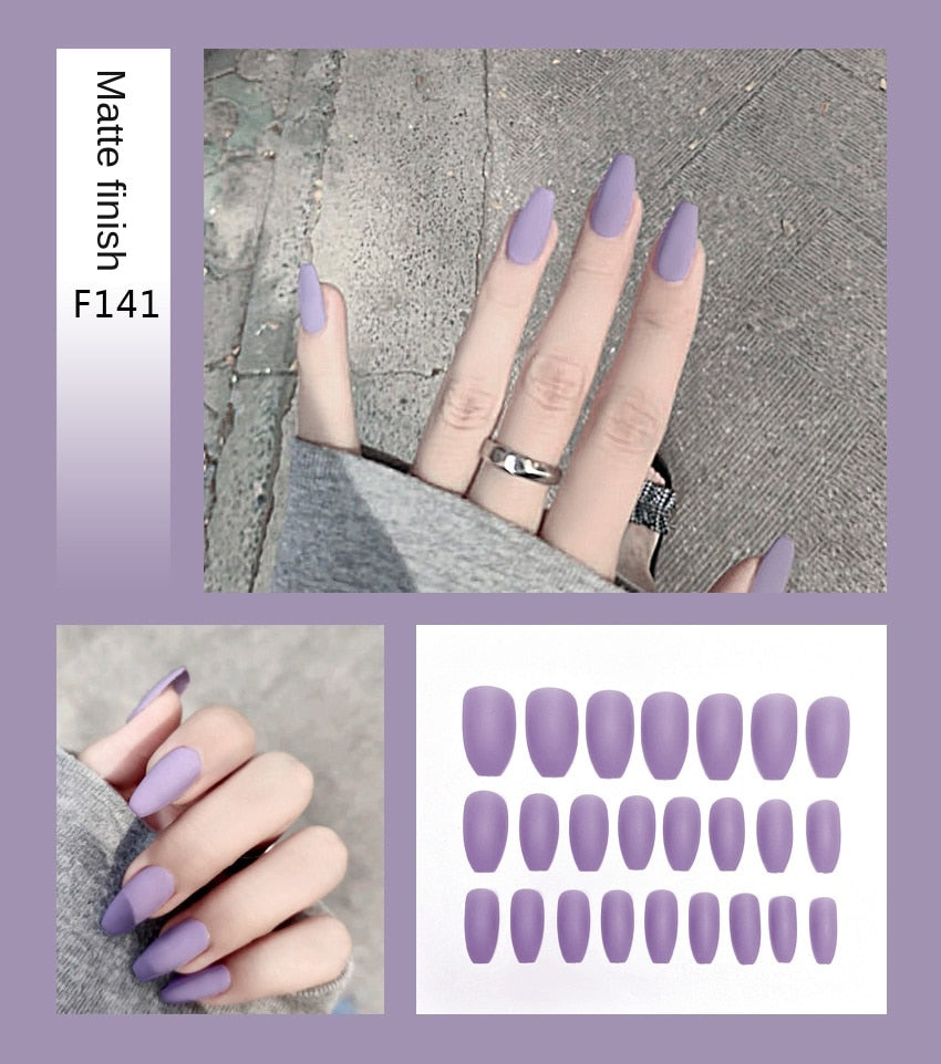 Nail Art Fake Nails Stiletto Tips Clear Press on Long False with Glue Coffin Stick Display Full Cover Artificial Designs Matte - V.I.P Digital Presence