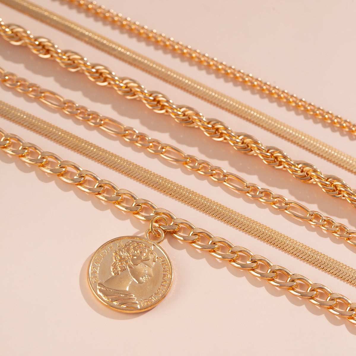 Ins round pendant Bracelet set irregular metallic flat snake chain bracelet - V.I.P Digital Presence