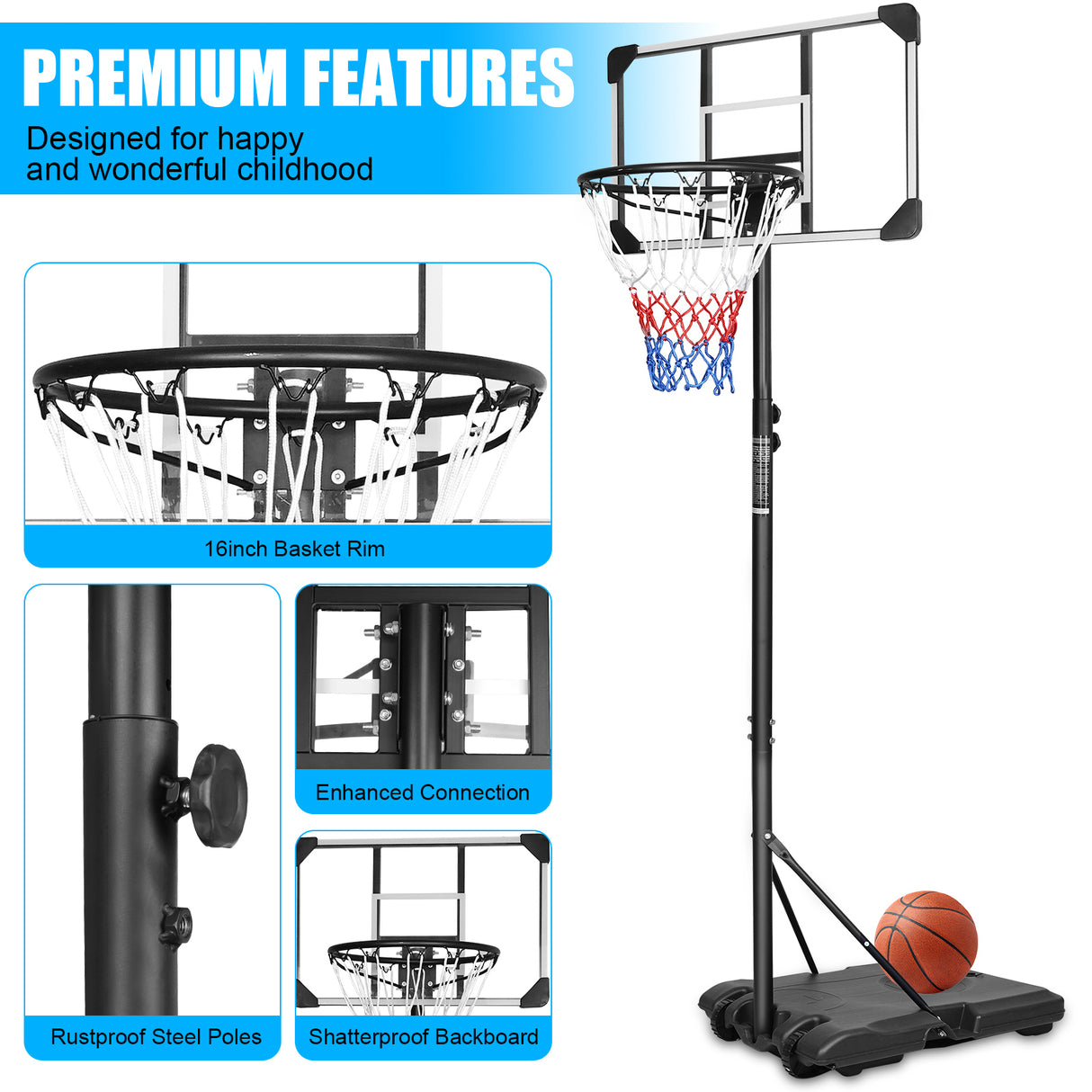 Portable Basketball Goal System with Stable Base and Wheels - V.I.P Digital Presence
