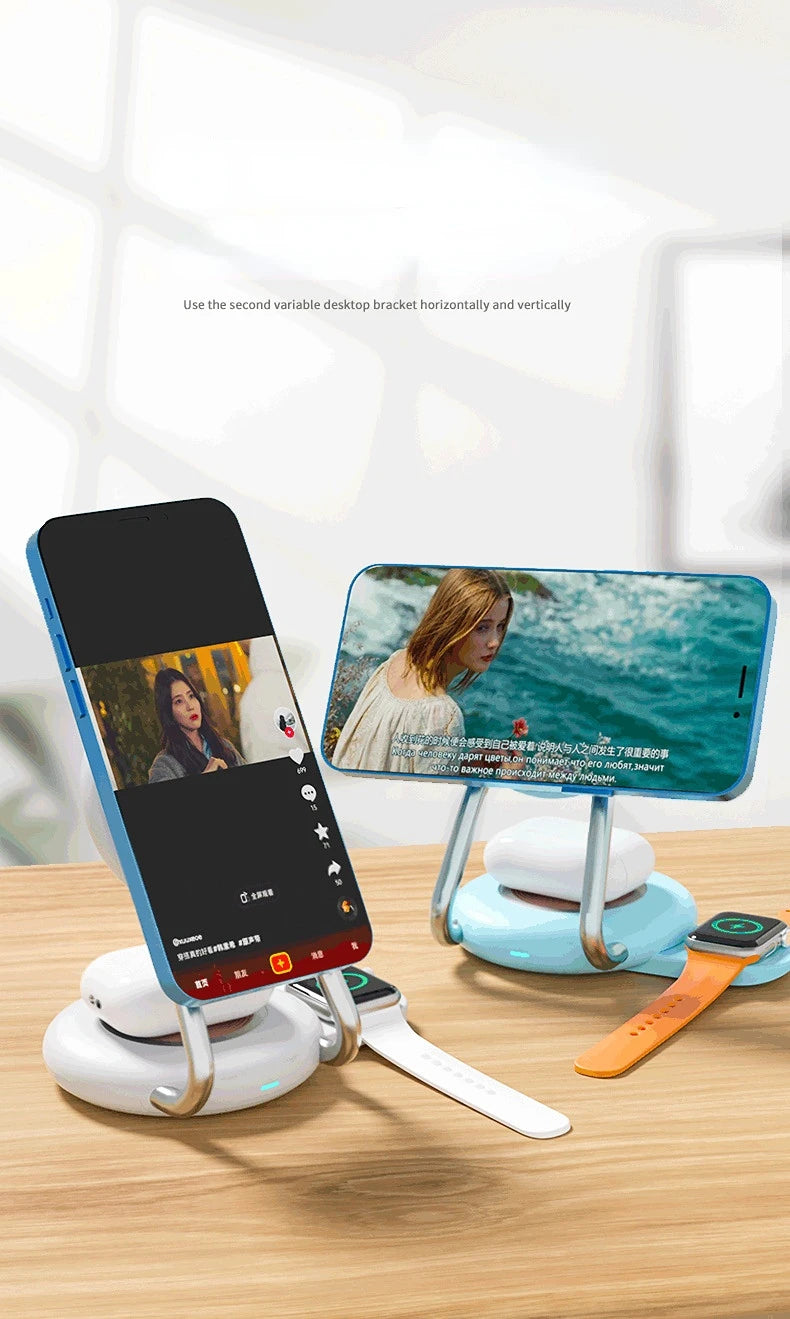 3 IN 1 Desk Magnet Stand 15W Fast Wireless Charger For Apple Watch iPhone 14 13 12 11 Pro Max 13 12 Mini Samsung S23 S22 Qi Base - V.I.P Digital Presence