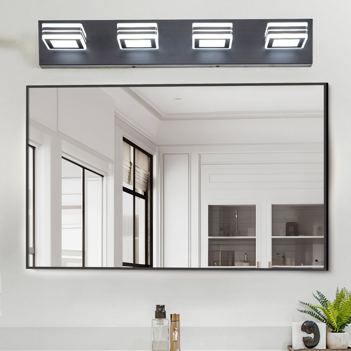 LED Modern Black Vanity Lights, 4-Lights Acrylic Matte Black Bathroom Vanity Lights Over Mirror - V.I.P Digital Presence