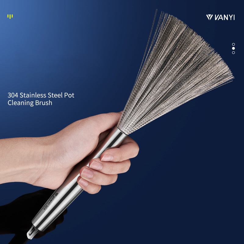 Stainless Steel Pot Brush Dishwashing Pot Brush Long Handle Household Cleaning - V.I.P Digital Presence