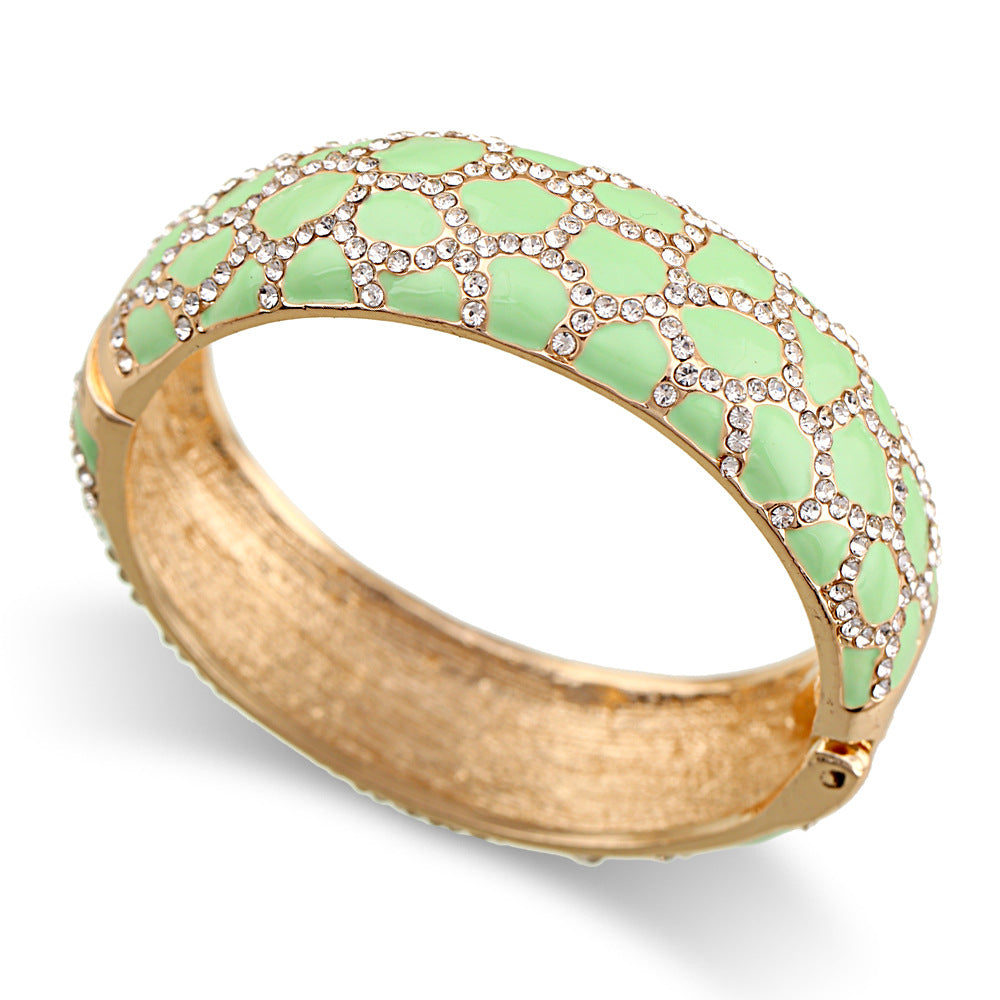 Leopard patterned enamel full diamond drop glaze fashionable alloy open bracelet in 6 colors - V.I.P Digital Presence