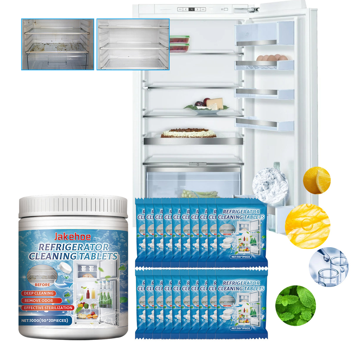 Refrigerator Cleaning Tablets, Refrigerator Freezer Deep Cleaning Descaling Go Dirt Odor Effervescent Tablets - V.I.P Digital Presence