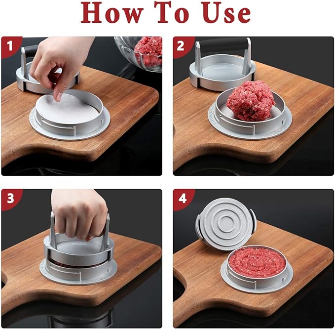 DIY rotary meat patty press three in one adjustable household aluminum alloy hamburger meat press mold manual - V.I.P Digital Presence