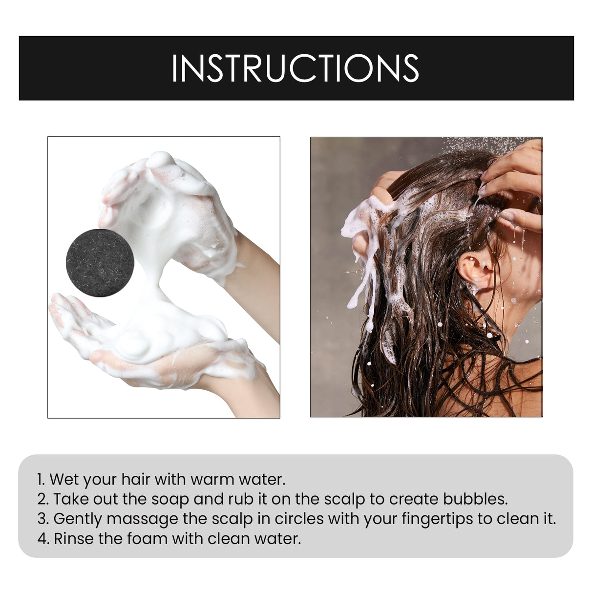 Organic Bamboo Charcoal Shampoo Bar, Deep Cleansing Scalp Strong And Strong Hair Nourishing Repair Improve Dry Shampoo Soap - V.I.P Digital Presence