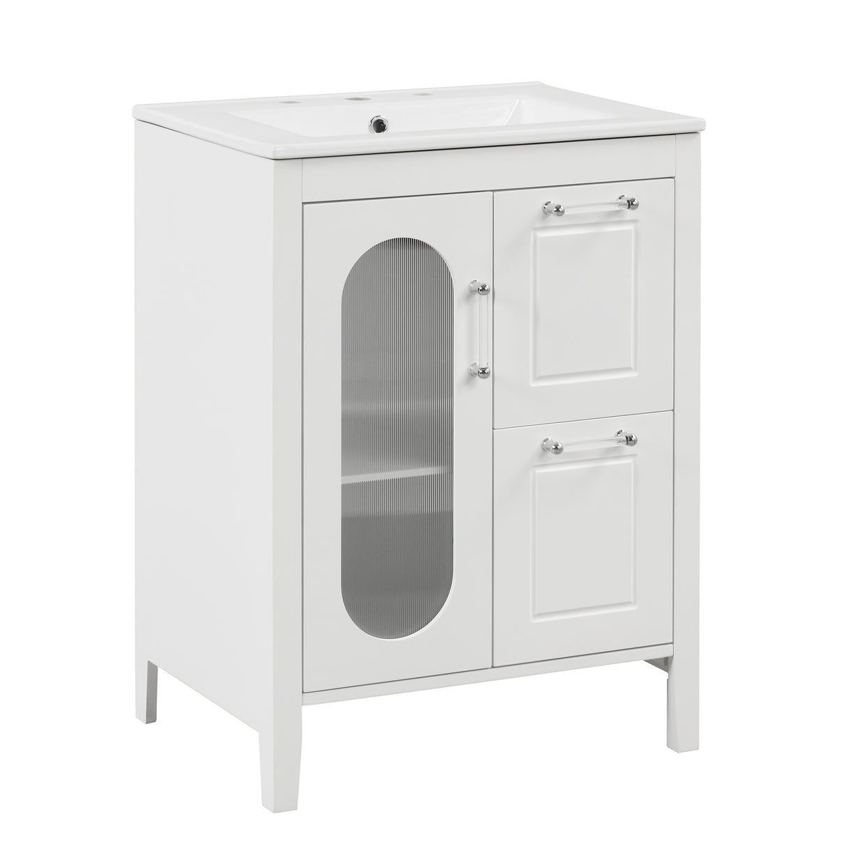 24" Bathroom Vanity with Sink, Bathroom Vanity Cabinet with Two Drawers and Door, Adjustable Shelf, Solid Wood and MDF, White - V.I.P Digital Presence