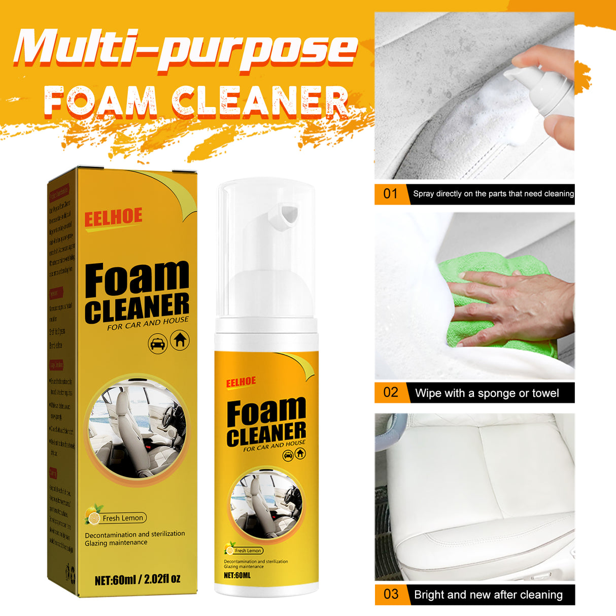 Foam Cleaner, Leather Seat Supplies Decontamination Multi-Functional Interior Cleaner - V.I.P Digital Presence