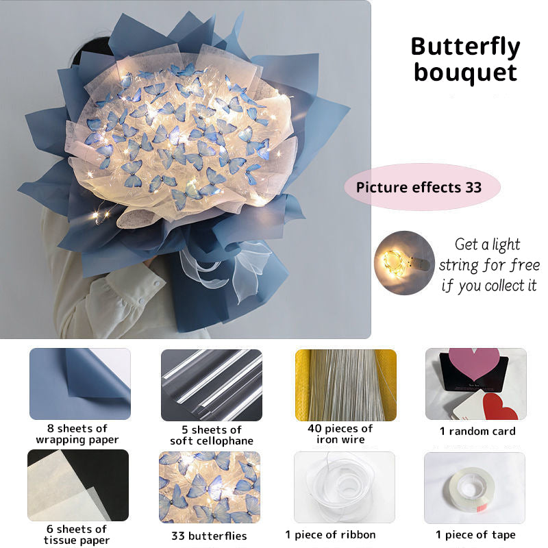 New DIY Butterfly Bouquets Handmade Butterfly Flower Material Package Bouquet with Light String Wedding Decor Gift for Girlfrien - V.I.P Digital Presence