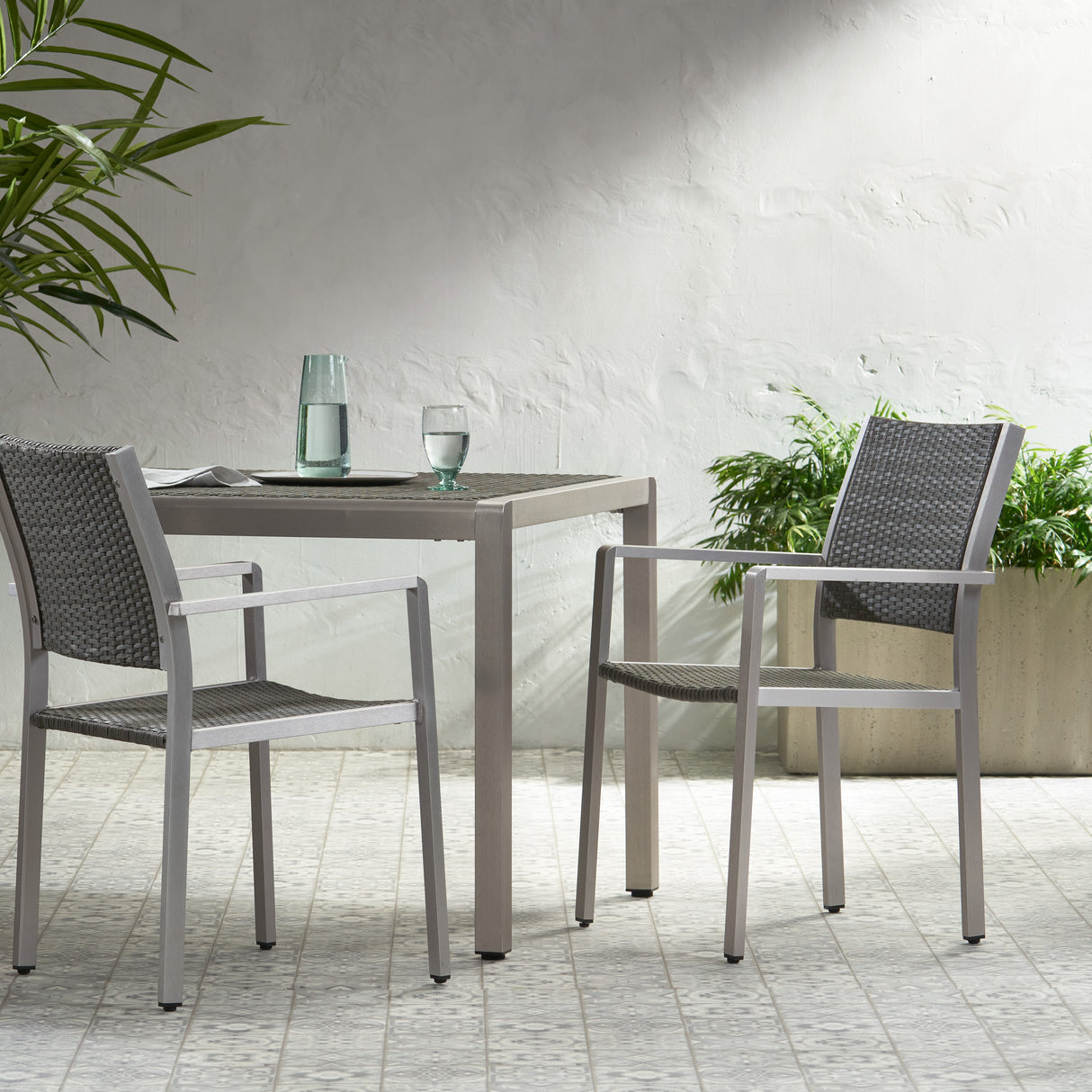Cape Coral Outdoor Wicker Dining Chairs with Aluminum Frames, 2-Pcs Set, Grey - V.I.P Digital Presence