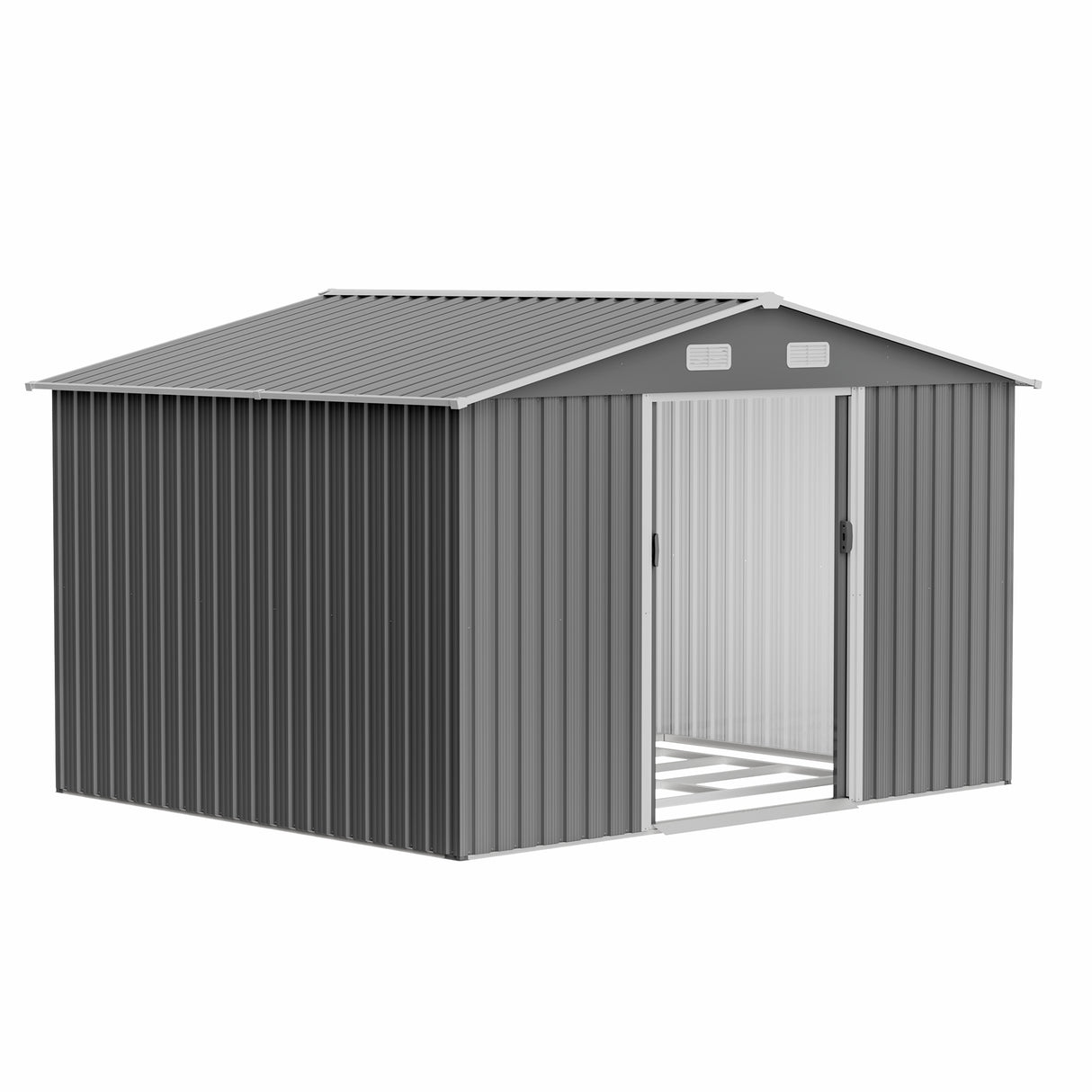 10X8 FT outdoor tool storage shed with metal foundation and lockable door, all-weather metal shed, gray - V.I.P Digital Presence