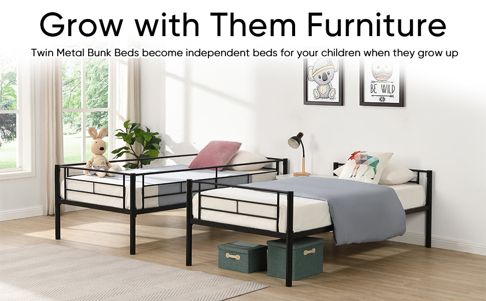 Double decker bed, size above twin bed, with 2 ladders and full-length guardrail, metal, storage space, black - V.I.P Digital Presence