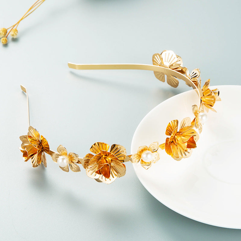 Hair Hoop Korean Version Of The Forest Fairy Flower Metal Head Hoop Korean Face Wash Headwear Photo Photo Pearl Accessories - V.I.P Digital Presence