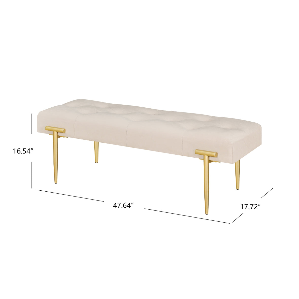 48'' Modern Ottoman Bench Velvet Bench Upholstered Footrest With Gold Metal Legs And Padded Seat For Bedroom Living Room - V.I.P Digital Presence