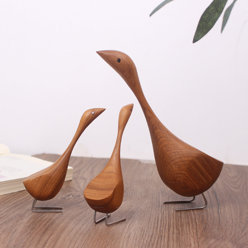 Swan Wooden Figurine Creative Desktop Home Decor Wood Carved Goose Craft Carving Nordic Figurine - V.I.P Digital Presence