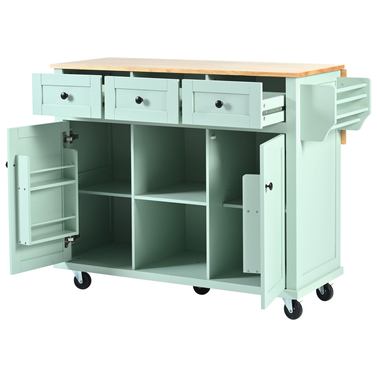 Kitchen trolley, cabinet door internal storage rack with storage cabinet and 3 dining room drawers, mint green - V.I.P Digital Presence