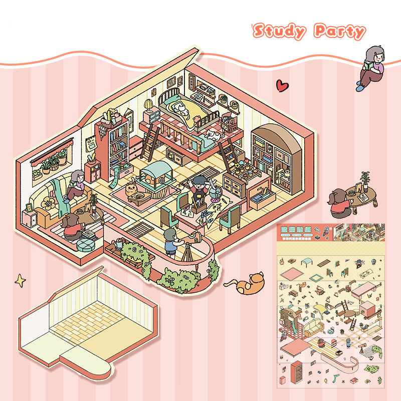 Landscape stickers large 3D stereoscopic scene collage miniature scene ledger stickers DIY stickers