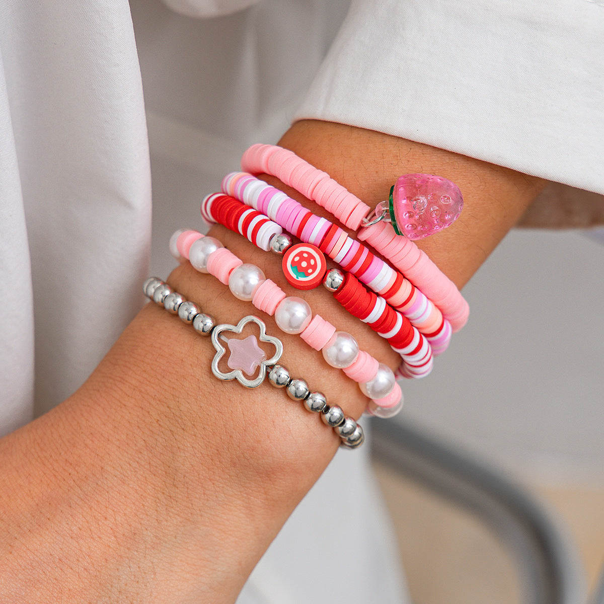 Sweet acrylic bead bracelet with cute strawberry soft ceramic CCB bracelet set - V.I.P Digital Presence