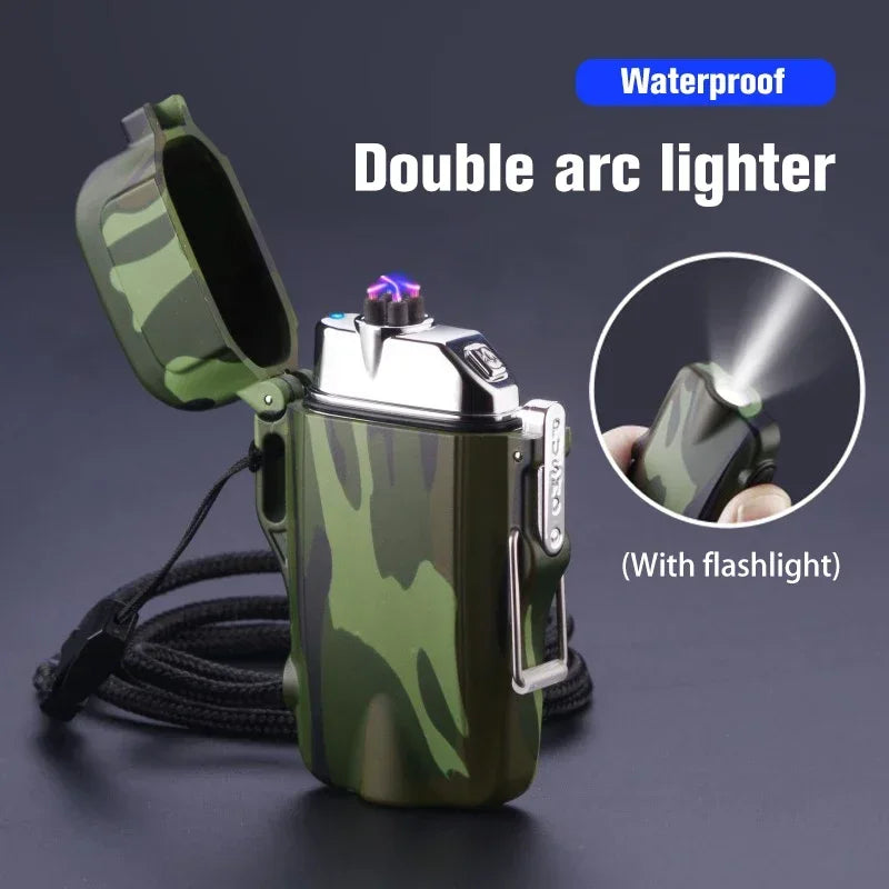 Outdoor Dual Plasma Arc Lighter With Flashlight Waterproof USB Electric Cigarette Lighter Hiking Starter Turbo lighter Men Gifts - V.I.P Digital Presence
