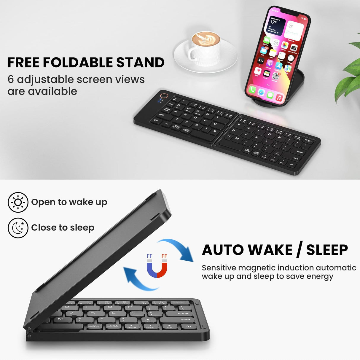 Ultra slim folding portable charging dual-mode Bluetooth keyboard with one click connection - V.I.P Digital Presence