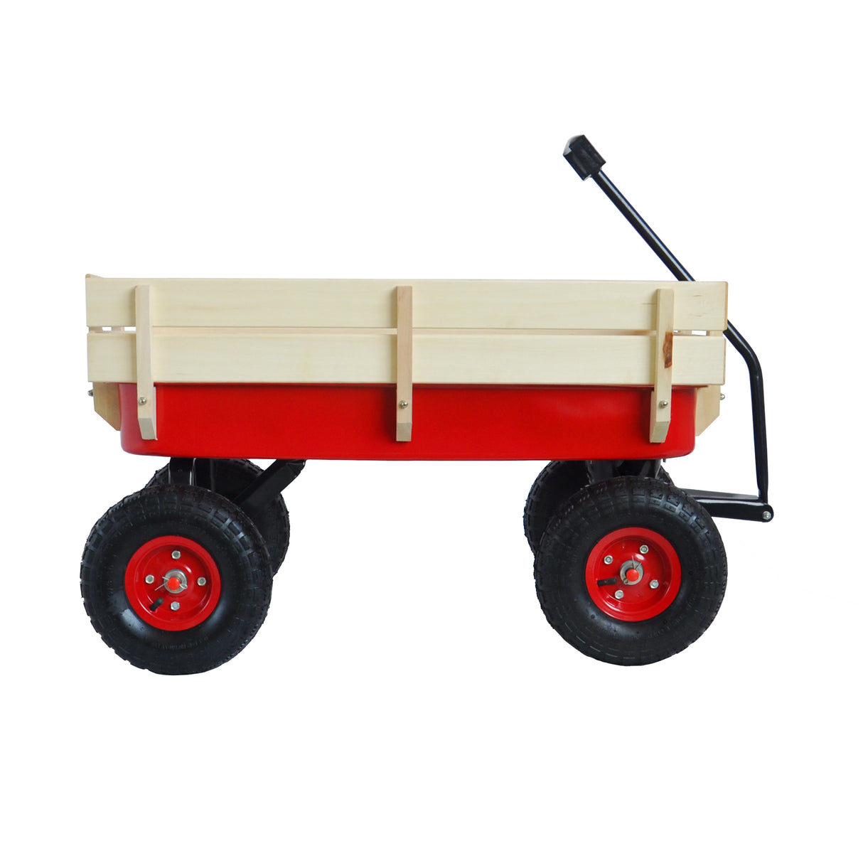 Outdoor Wagon All Terrain Pulling w/Wood Railing Air Tires Children Kid Garden(Red)