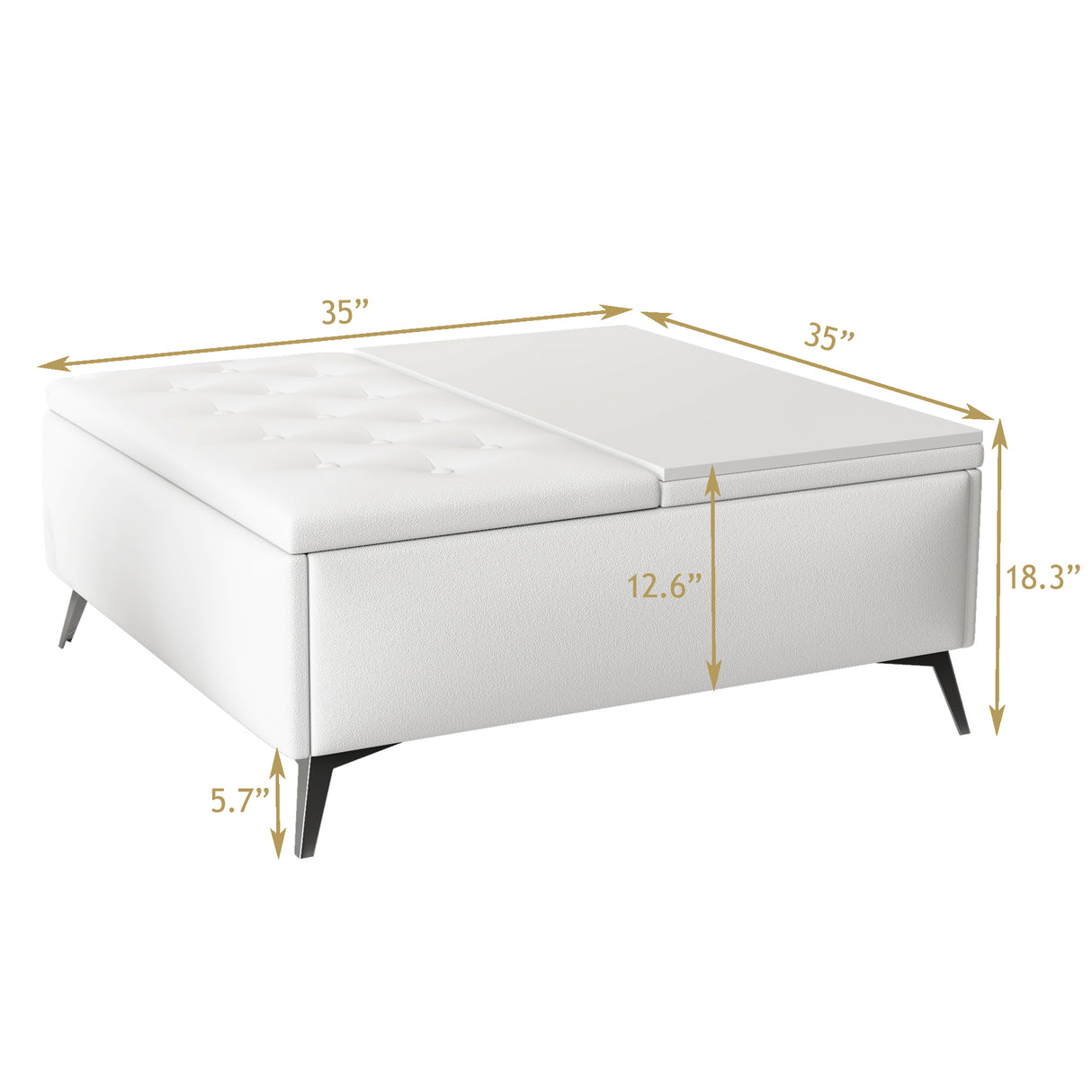35 inch Wide Square storage benches Coffee Table with Lift Top Oversized Storage Ottoman in Upholstered for Living Room - V.I.P Digital Presence