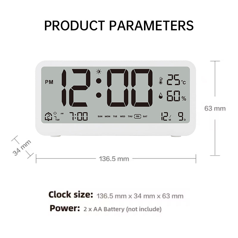 Multifunctional Digital Clock: Adjustable LED Brightness, Temp & Humidity Display, Dual - Mode Alarm, for Bedside or Desk - V.I.P Digital Presence