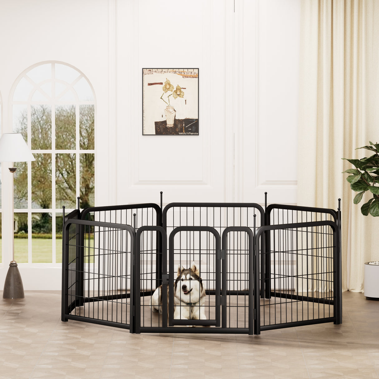 8-panel dog fence, 24 inch small dog pet fence, portable indoor pet game fence. Black, 22.2 inches wide x 23.6 inches high. - V.I.P Digital Presence