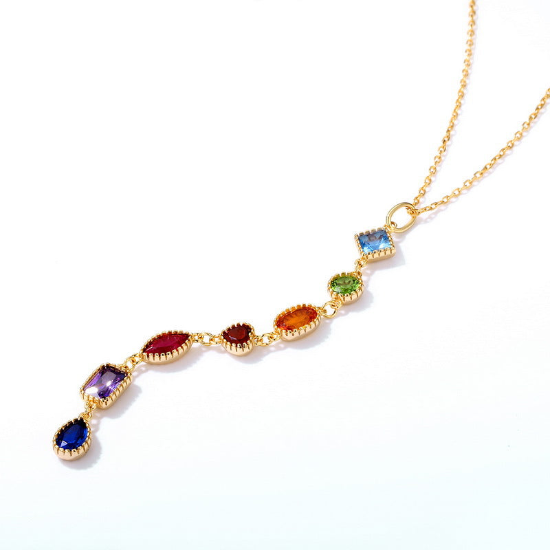 Light luxury rainbow zircon geometric 925 sterling silver gold-plated pendant - V.I.P Digital Presence