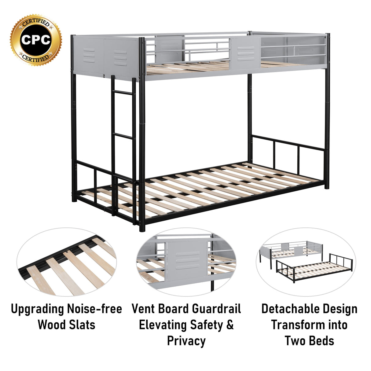Metal twin bed with ventilation panel for noise reduction/safety guardrail/flexible space support/triple bed/CPC Certified - V.I.P Digital Presence