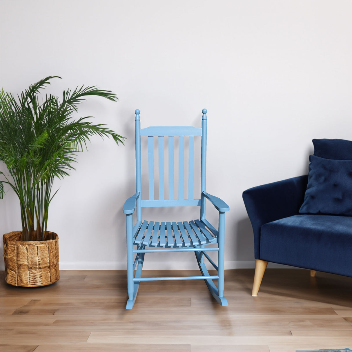 wooden porch rocker chair blue
