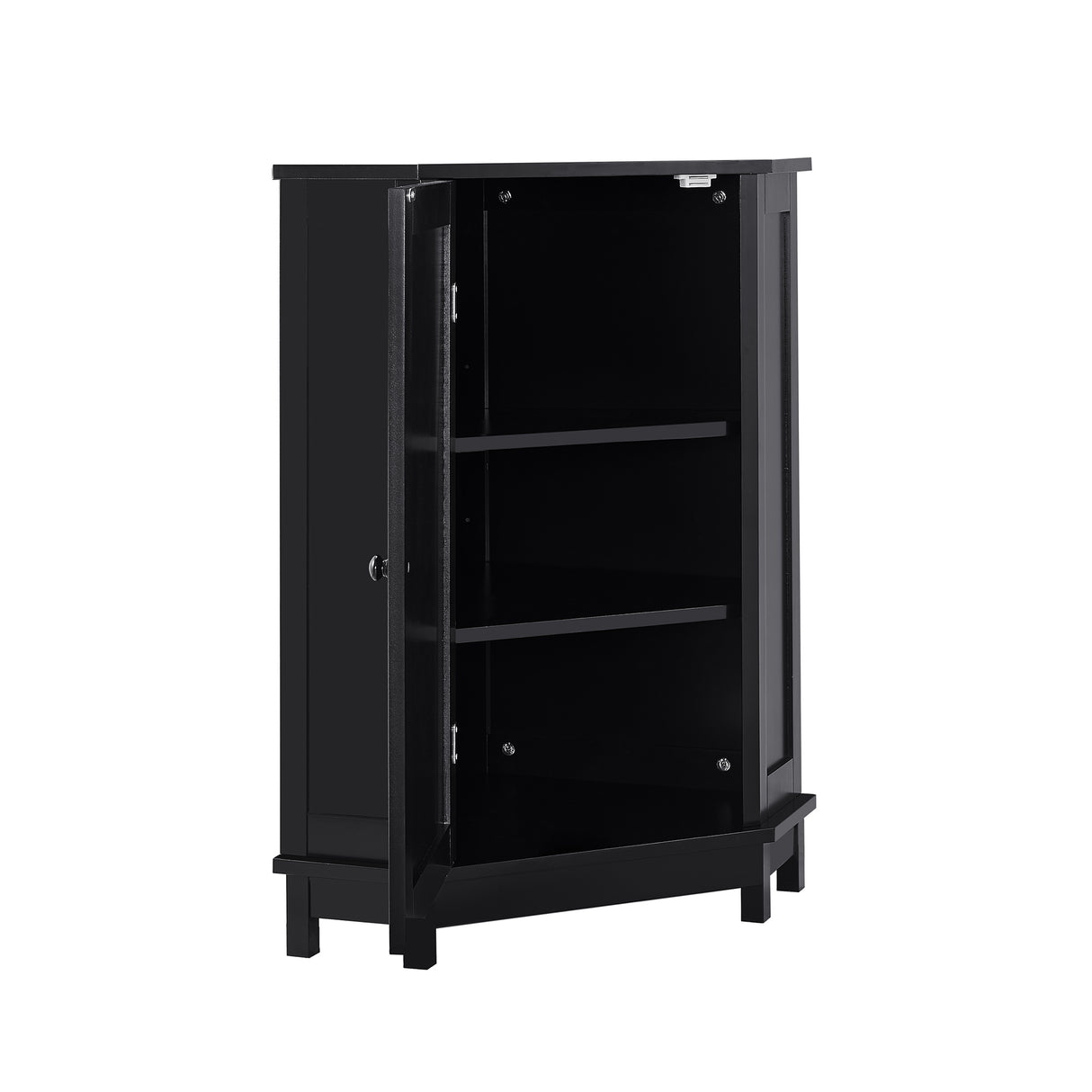 Black Bathroom Cabinet Triangle Corner Storage Cabinet with Adjustable Shelf Modern Style MDF Board - V.I.P Digital Presence