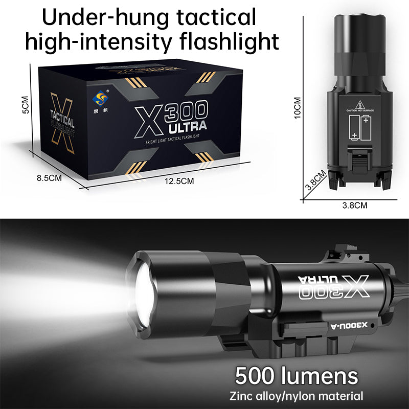 Tactica Flashlight X300-B/X300U-B/XU35: metal pistol gun strobe LED lights for 20mm rails, ideal for airsoft and hunting. - V.I.P Digital Presence