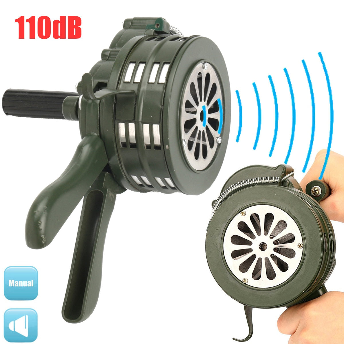 110dB Green Aluminium alloy Crank Hand Operated Air Raid Emergency Safety Alarm Buzzer Home Self Protection Security - V.I.P Digital Presence